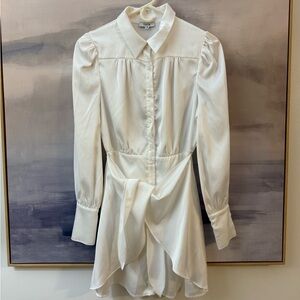 Fate White Satin Long Sleeve Mini Dress